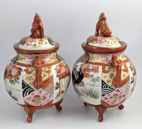 fig 3. Exquisite Pair of Meiji Period Kutani Footed Jars, Japan