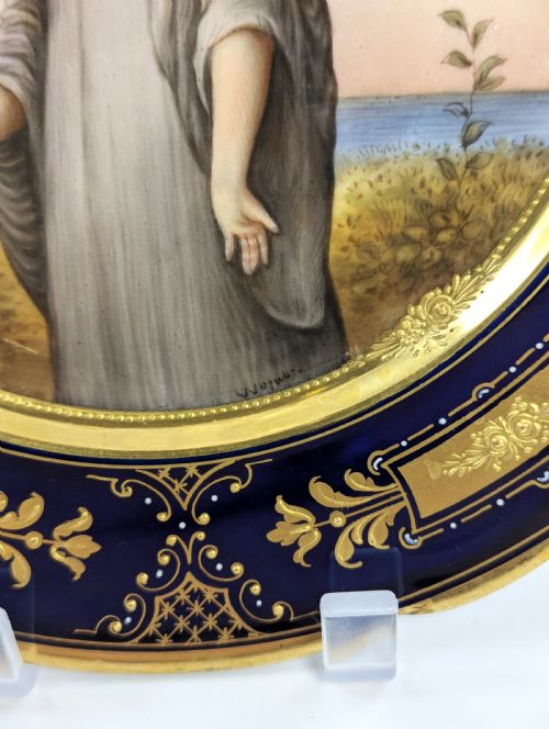 ROYAL VIENNA ANTIQUE PORCELAIN CABINET PLATE ESTHER SIGNED WAGNER C 1850 - ADDITIONAL PHOTO 2
