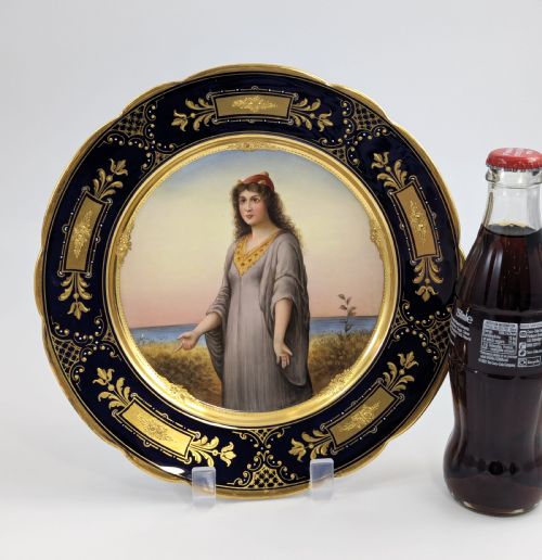 ROYAL VIENNA ANTIQUE PORCELAIN CABINET PLATE ESTHER SIGNED WAGNER C 1850 - ADDITIONAL PHOTO 5