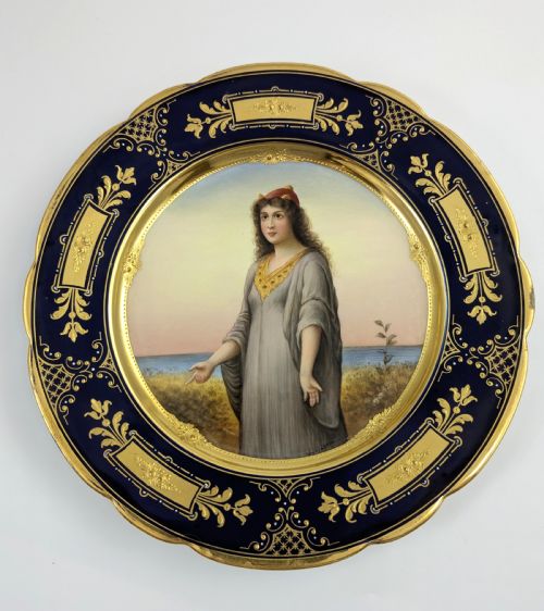 ROYAL VIENNA ANTIQUE PORCELAIN CABINET PLATE ESTHER SIGNED WAGNER C 1850 - ADDITIONAL PHOTO 7