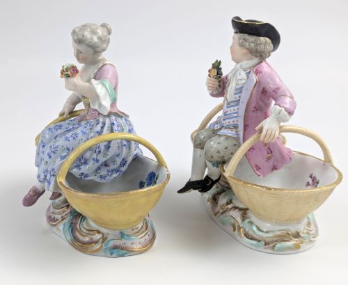 fig 1. Meissen antique porcelain figural double salt cellars, Rococo style, c. 1830