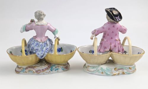 fig 3. Meissen antique porcelain figural double salt cellars, Rococo style, c. 1830