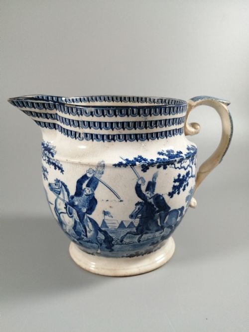 Rare Staffordshire Transfer Pearlware Pottery Jug, “Cossack Mode of Attack”,1814