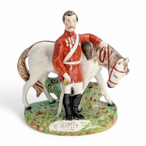Staffordshire Pottery Figurine of General Napier with Horse, Likely Thomas Parr, C. 1860, Antique English Military Figure