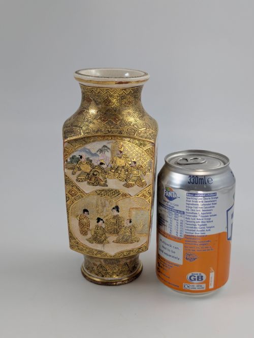 fig 6. Meiji period white Satsuma vase, Shiro Satsuma with Rakan and court scenes c. 1890