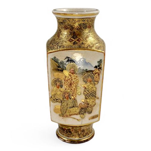 fig 2. Meiji period white Satsuma vase, Shiro Satsuma with Rakan and court scenes c. 1890