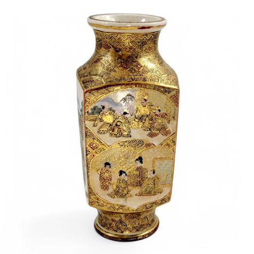 fig 3. Meiji period white Satsuma vase, Shiro Satsuma with Rakan and court scenes c. 1890