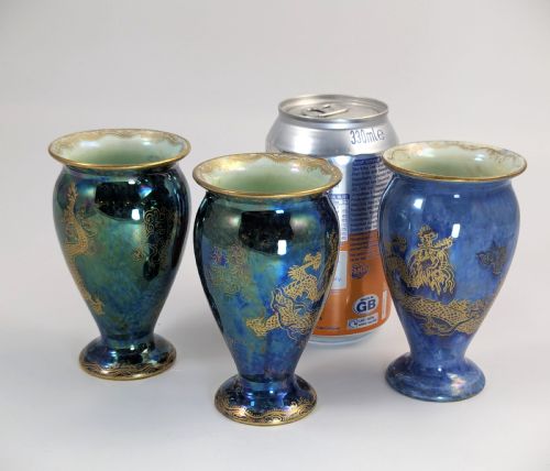RARE WEDGWOOD ORDINARY LUSTRE BUD VASE TRIO DAISY MAKEIGJONES DRAGONS C 1915 MODEL Z4831 - ADDITIONAL PHOTO 8