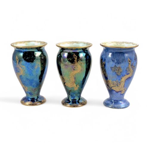 RARE WEDGWOOD ORDINARY LUSTRE BUD VASE TRIO DAISY MAKEIGJONES DRAGONS C 1915 MODEL Z4831 - ADDITIONAL PHOTO 2