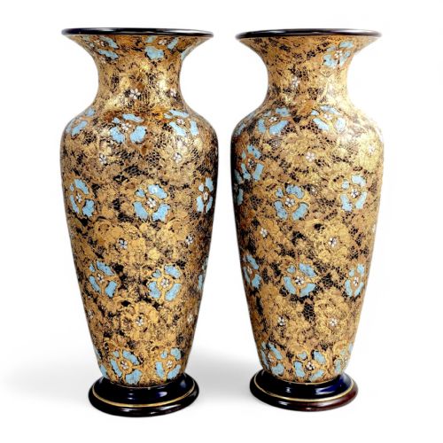 ROYAL DOULTON LAMBETH SLATERS PATENT STONEWARE VASES WITH ENAMEL FLORAL DCOR C 1910 - ADDITIONAL PHOTO 6