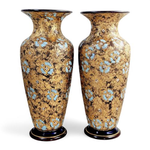 ROYAL DOULTON LAMBETH SLATERS PATENT STONEWARE VASES WITH ENAMEL FLORAL DCOR C 1910 - ADDITIONAL PHOTO 10
