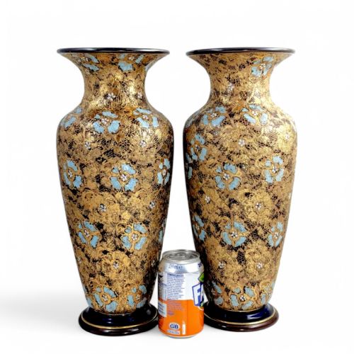 ROYAL DOULTON LAMBETH SLATERS PATENT STONEWARE VASES WITH ENAMEL FLORAL DCOR C 1910 - ADDITIONAL PHOTO 12