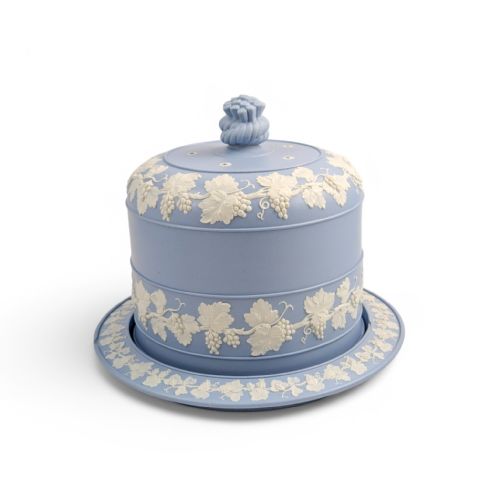 fig 1. Wedgwood Style Blue And White Jasperware Large Cheese Dome And Stand, 19th Century