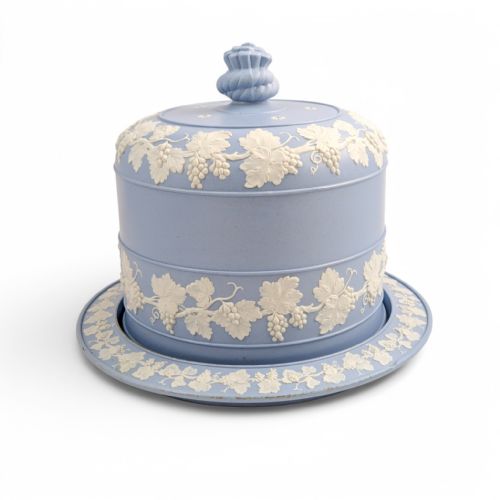 fig 2. Wedgwood Style Blue And White Jasperware Large Cheese Dome And Stand, 19th Century