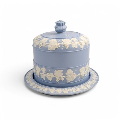 fig 3. Wedgwood Style Blue And White Jasperware Large Cheese Dome And Stand, 19th Century