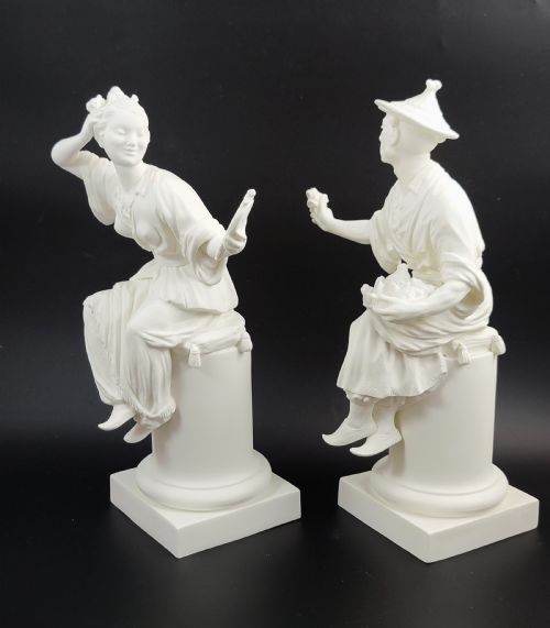 fig 1. Royal Worcester Parian Figures by A. Azori “Le Miroir” & “Le Panier