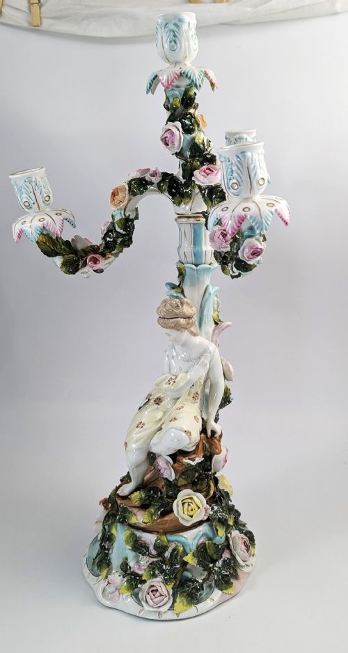 SITZENDORF PORCELAIN FOURARM FIGURAL CANDELABRA CIRCA 1890 - ADDITIONAL PHOTO 2
