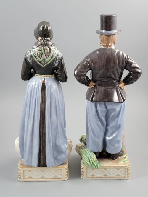 PAIR OF ROYAL COPENHAGEN PORCELAIN FIGURES AMAGER MANS AND WOMANS MARKET COSTUMES 12102 12103 - ADDITIONAL PHOTO 4