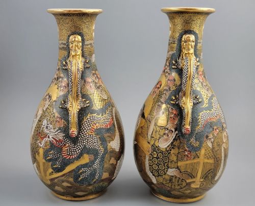 fig 1. A Fine Pair of Satsuma Vases with Shimazu Crest, Japan, Late Meiji–Taisho Period (c. 1910–1920)
