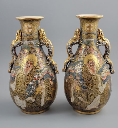 fig 2. A Fine Pair of Satsuma Vases with Shimazu Crest, Japan, Late Meiji–Taisho Period (c. 1910–1920)