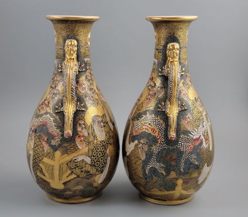fig 3. A Fine Pair of Satsuma Vases with Shimazu Crest, Japan, Late Meiji–Taisho Period (c. 1910–1920)