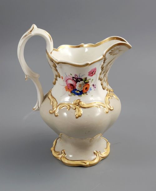 ROCKINGHAM PORCELAIN JUG WITH FLORAL PANELS AND GILDING ENGLAND C1830 - ADDITIONAL PHOTO 3