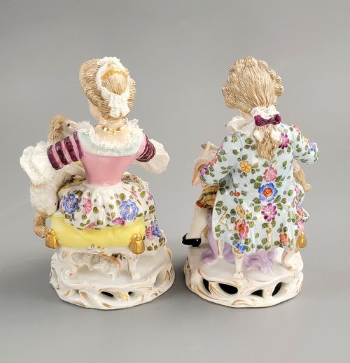 PAIR OF SITZENDORF PORCELAIN FIGURES CHILDREN WITH PET LAMBS GERMANY C1887 - ADDITIONAL PHOTO 2