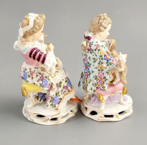 PAIR OF SITZENDORF PORCELAIN FIGURES CHILDREN WITH PET LAMBS GERMANY C1887 - ADDITIONAL PHOTO 3