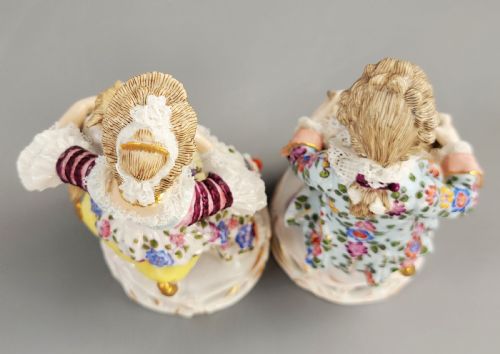 PAIR OF SITZENDORF PORCELAIN FIGURES CHILDREN WITH PET LAMBS GERMANY C1887 - ADDITIONAL PHOTO 4