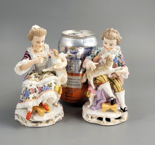 PAIR OF SITZENDORF PORCELAIN FIGURES CHILDREN WITH PET LAMBS GERMANY C1887 - ADDITIONAL PHOTO 6