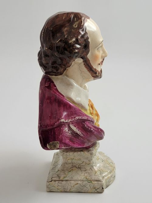 STAFFORDSHIRE POTTERY BUST OF WILLIAM SHAKESPEARE ENGLAND C1800 - ADDITIONAL PHOTO 3