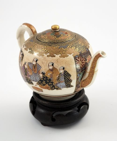 fig 1. Small Japanese Satsuma Teapot, Kyoto School, Meiji Period, c.1885, with Stand