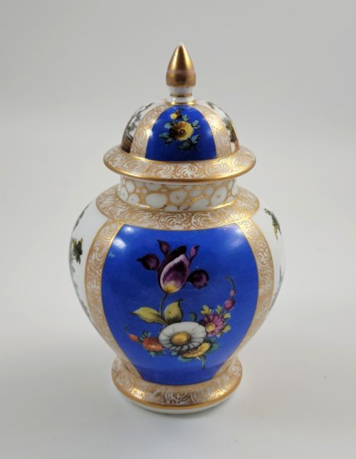 WOLFSOHN DRESDEN PORCELAIN LIDDED GINGER JAR MEISSENSTYLE BLUE GROUND AR MARK C1880 - ADDITIONAL PHOTO 1