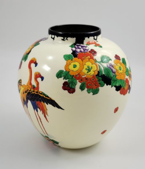 fig 1. Royal Doulton Mandarin Ware Vase, Flamingo by R. Allen, White, c.1920