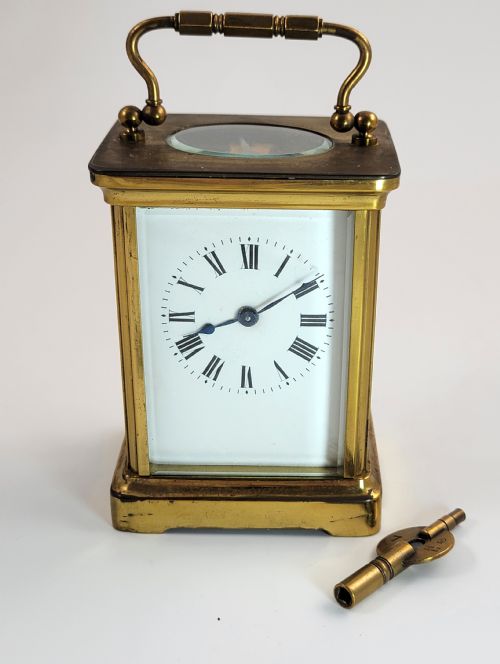 French Brass Carriage Clock by Duverdrey & Bloquel, C.1900,working, Original Key