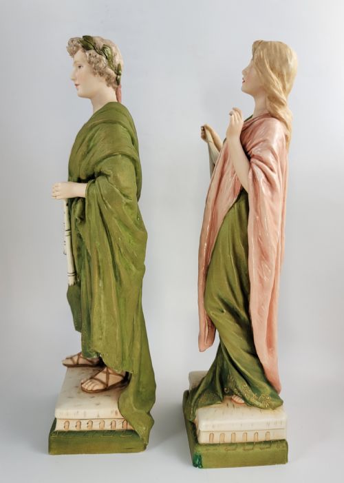 RARE PAIR EICHWALD ROYAL DUX PORCELAIN FIGURES 1905 SIGNED BY ALOIS HAMPEL EARLY NUMBERED MODELS MUSEUM QUALITY - ADDITIONAL PHOTO 1
