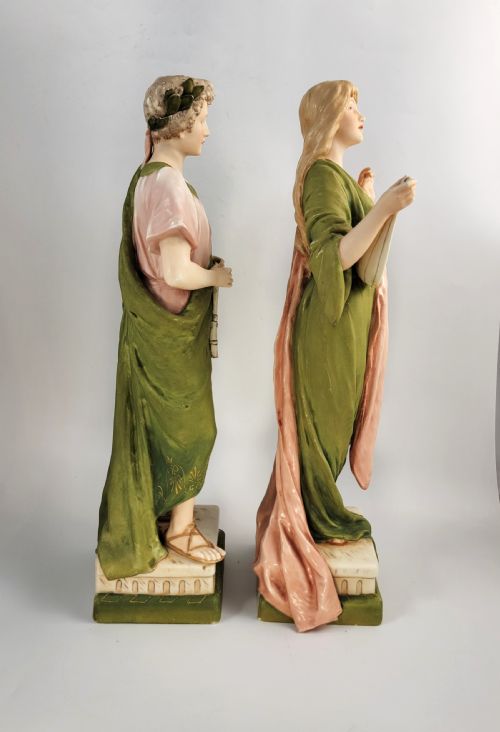 RARE PAIR EICHWALD ROYAL DUX PORCELAIN FIGURES 1905 SIGNED BY ALOIS HAMPEL EARLY NUMBERED MODELS MUSEUM QUALITY - ADDITIONAL PHOTO 3