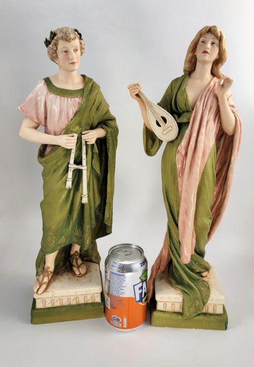 RARE PAIR EICHWALD ROYAL DUX PORCELAIN FIGURES 1905 SIGNED BY ALOIS HAMPEL EARLY NUMBERED MODELS MUSEUM QUALITY - ADDITIONAL PHOTO 12