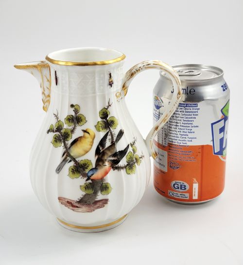 MEISSEN RIBBED PORCELAIN JUG HANDPAINTED BIRDS INSECTS MID19TH CENTURY - ADDITIONAL PHOTO 9