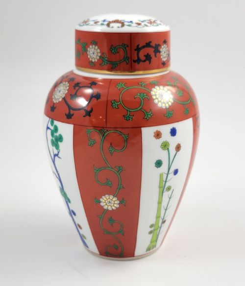 HEREND TEA CADDY GINGER JAR SIANG ROUGE RED DYNASTY HANDPAINTED - ADDITIONAL PHOTO 5