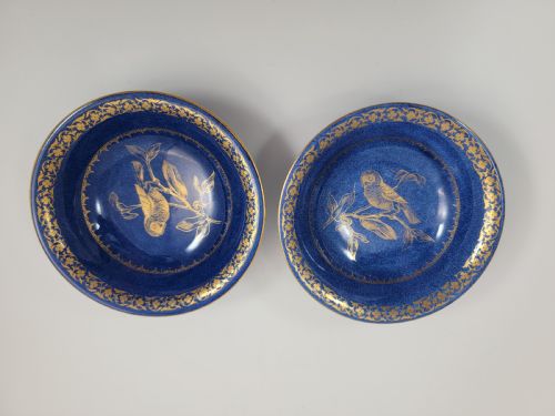 Daisy Makeig-jones Wedgwood Blue Lustre Pair of Owl Bowls, C.1915