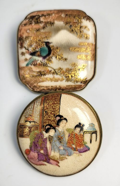 fig 1. Japanese Satsuma-style enamel brooches, Kyoto/Yokohama, c. 1900 (pair)
