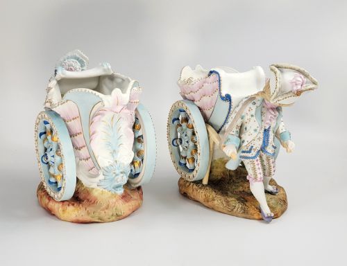 KISTER SCHEIBEALSBACH THURINGIA PAIR OF PORCELAIN FIGURAL FLOWER CARTS C1887 - ADDITIONAL PHOTO 3