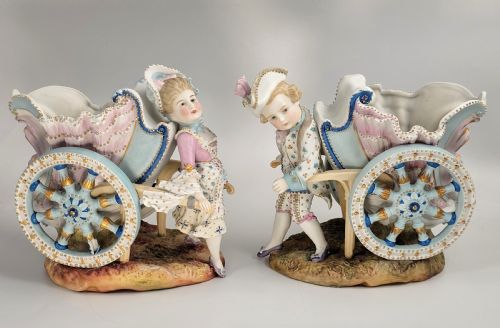 KISTER SCHEIBEALSBACH THURINGIA PAIR OF PORCELAIN FIGURAL FLOWER CARTS C1887 - ADDITIONAL PHOTO 5