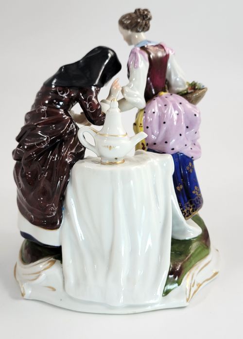 OLDEST VOLKSTEDT RUDOLSTADT PORCELAIN GROUP FORTUNE TELLER WITH CUPID 1915 - ADDITIONAL PHOTO 4