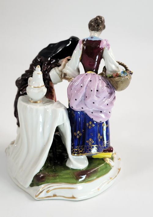 OLDEST VOLKSTEDT RUDOLSTADT PORCELAIN GROUP FORTUNE TELLER WITH CUPID 1915 - ADDITIONAL PHOTO 5