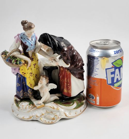 OLDEST VOLKSTEDT RUDOLSTADT PORCELAIN GROUP FORTUNE TELLER WITH CUPID 1915 - ADDITIONAL PHOTO 11