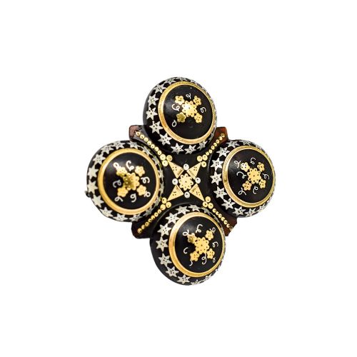 VICTORIAN TORTOISESHELL PIQU WORK BROOCH GOLD SILVER INLAY C1860 - ADDITIONAL PHOTO 4