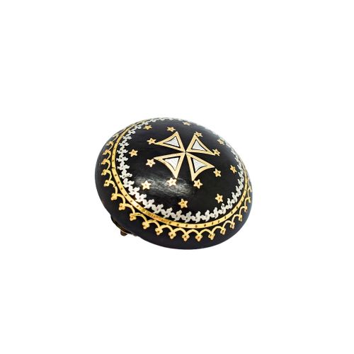 VICTORIAN TORTOISESHELL PIQU BROOCH WITH MALTESE CROSS GOLD SILVER INLAY C1860 - ADDITIONAL PHOTO 1