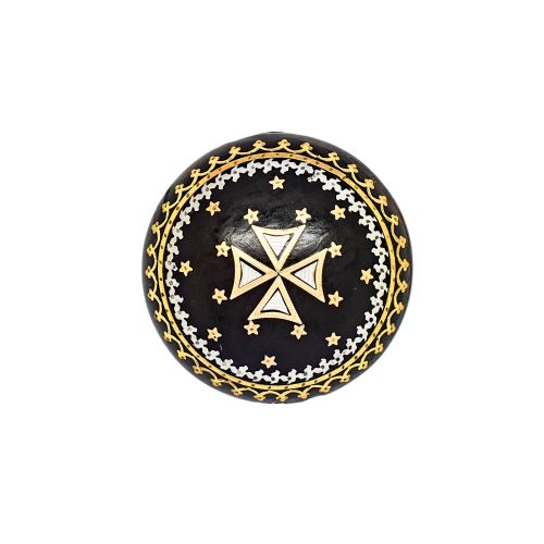 VICTORIAN TORTOISESHELL PIQU BROOCH WITH MALTESE CROSS GOLD SILVER INLAY C1860 - ADDITIONAL PHOTO 2